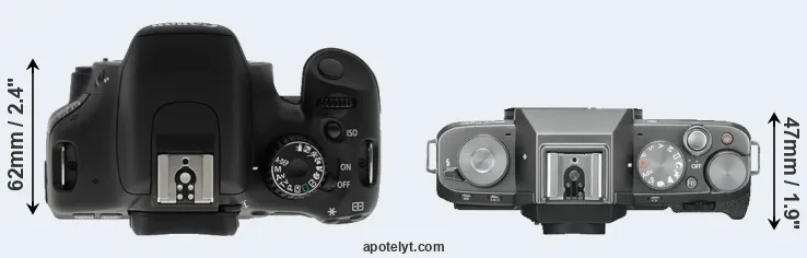 Compare T2i versus X-T100 top