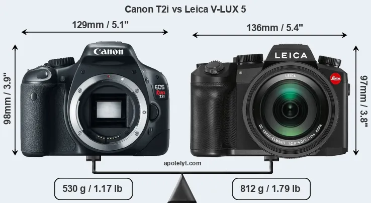 Size Canon T2i vs Leica V-LUX 5