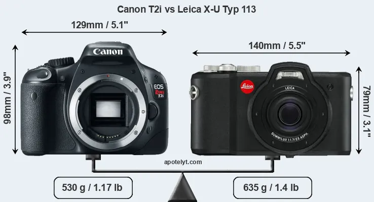 Size Canon T2i vs Leica X-U Typ 113