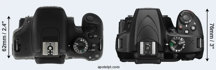 Compare T2i versus D3400 top