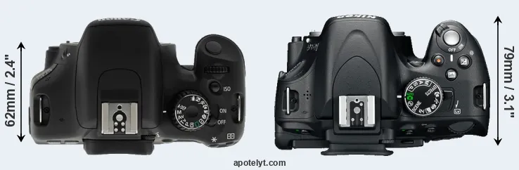 Compare T2i versus D5100 top
