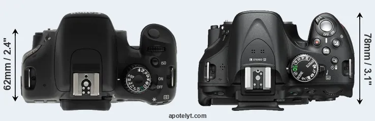 Compare T2i versus D5200 top
