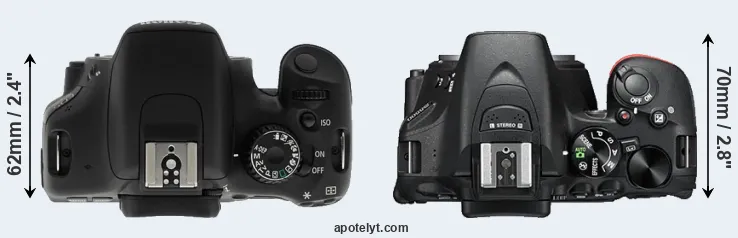 Compare T2i versus D5500 top