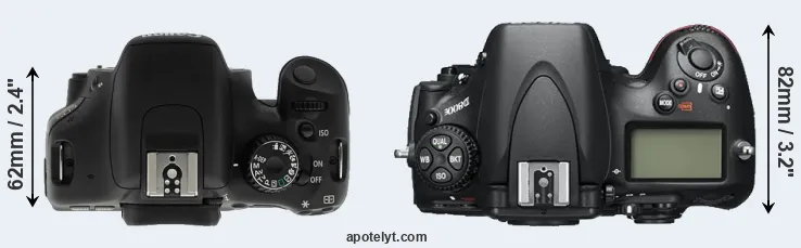 Compare T2i versus D800E top