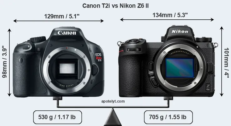 Size Canon T2i vs Nikon Z6 II