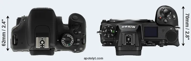 Compare T2i versus Z6 II top
