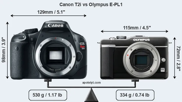 Size Canon T2i vs Olympus E-PL1