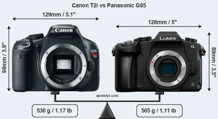 Size Canon T2i vs Panasonic G85