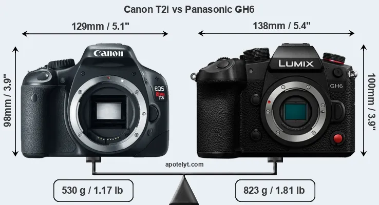 Size Canon T2i vs Panasonic GH6