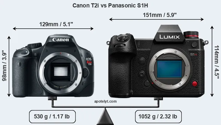 Size Canon T2i vs Panasonic S1H