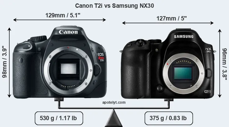 Size Canon T2i vs Samsung NX30