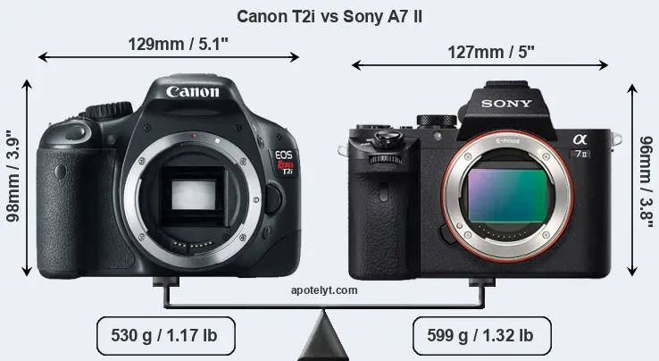 Size Canon T2i vs Sony A7 II