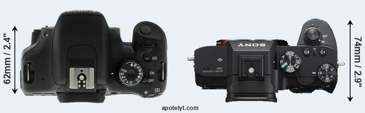 Compare T2i versus A7 III top