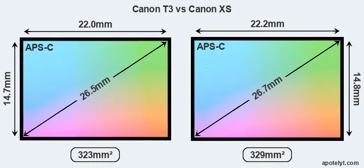 Canon T3 and Canon XS sensor measures
