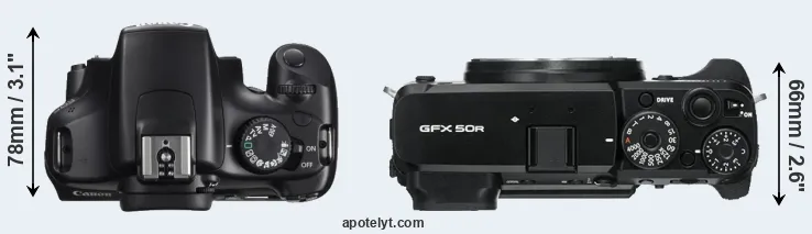 Compare T3 versus GFX 50R top