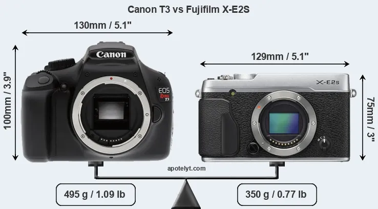 Size Canon T3 vs Fujifilm X-E2S