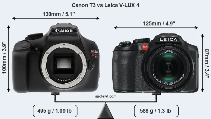 Size Canon T3 vs Leica V-LUX 4
