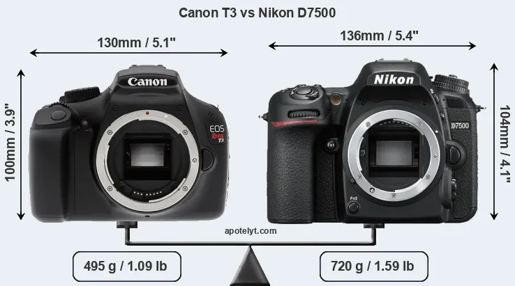 Size Canon T3 vs Nikon D7500
