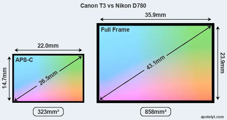 Canon T3 and Nikon D780 sensor measures