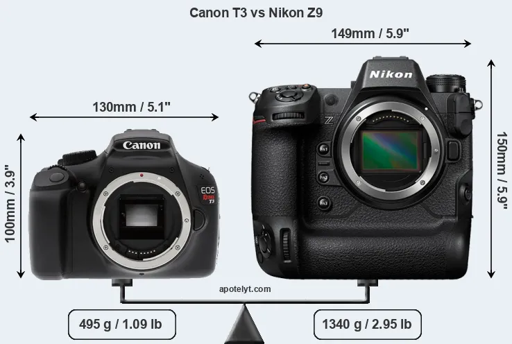 Size Canon T3 vs Nikon Z9