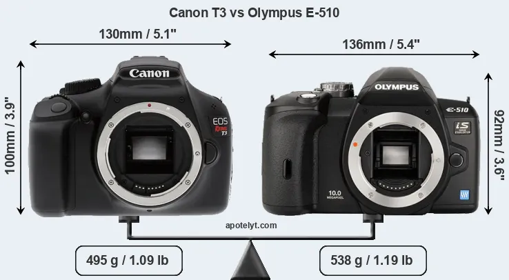 Size Canon T3 vs Olympus E-510