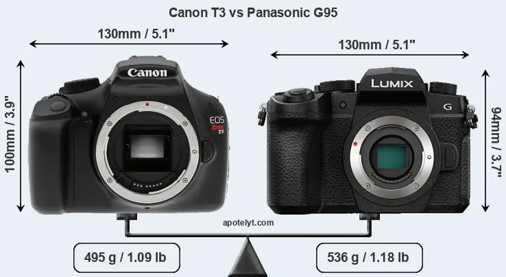 Size Canon T3 vs Panasonic G95