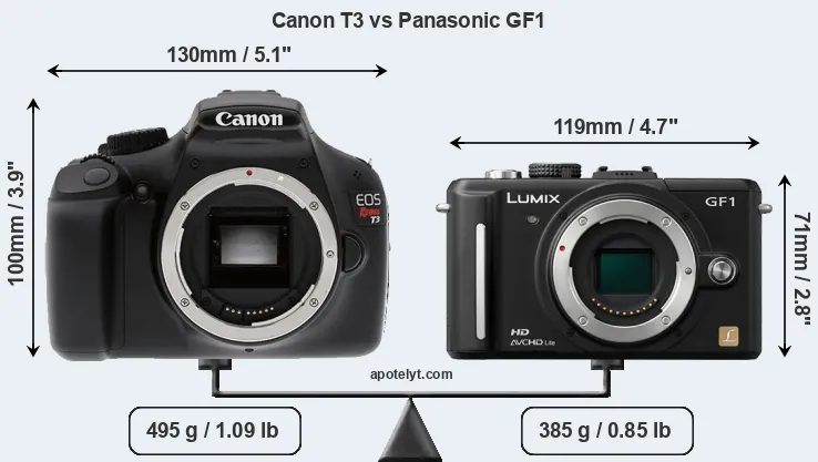 Size Canon T3 vs Panasonic GF1