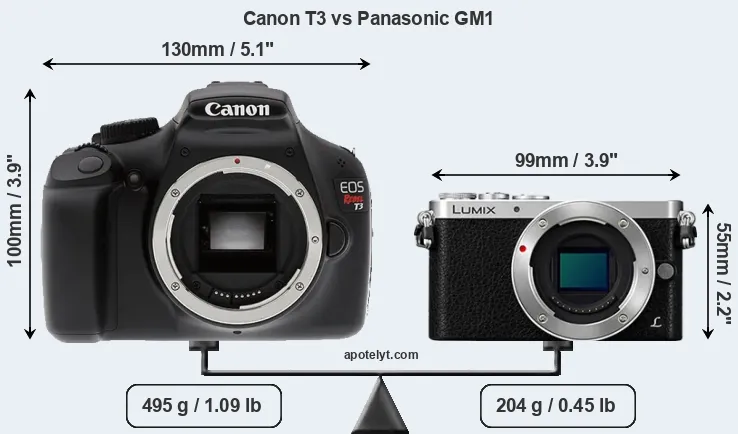 Size Canon T3 vs Panasonic GM1