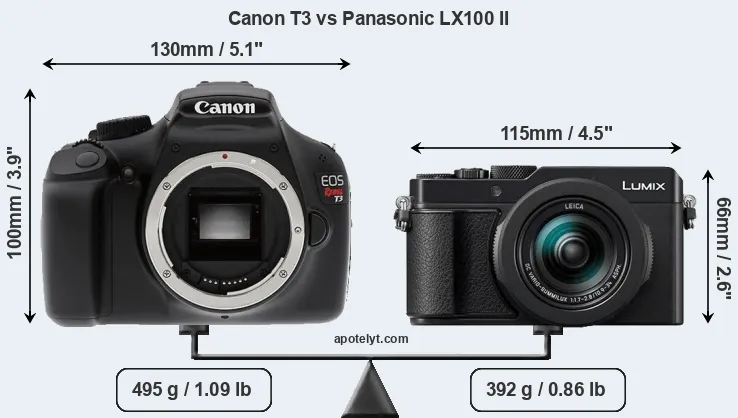 Size Canon T3 vs Panasonic LX100 II