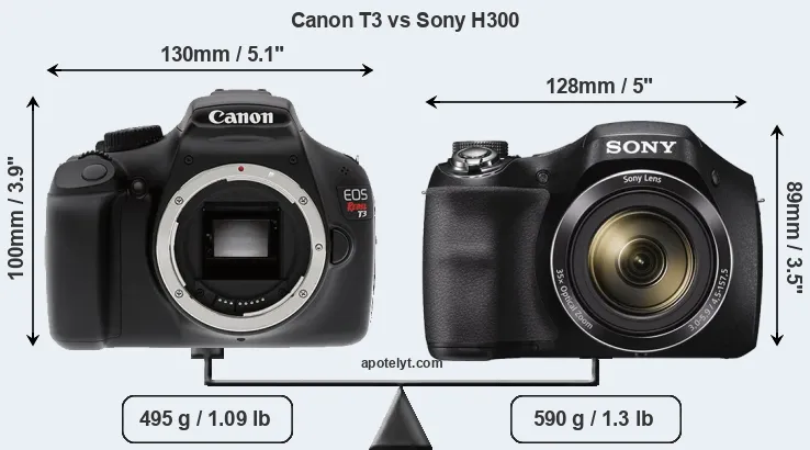 Size Canon T3 vs Sony H300