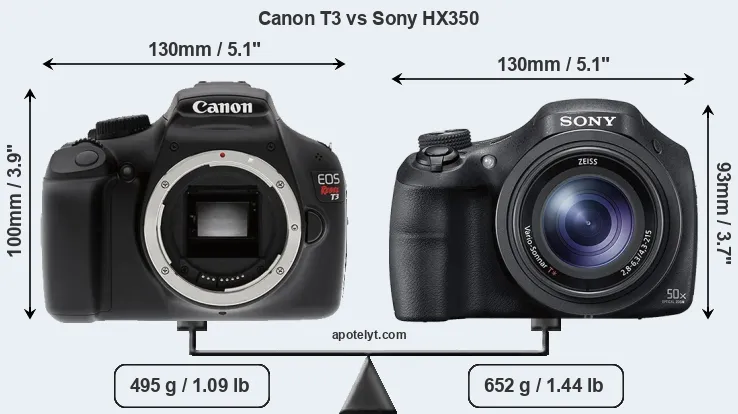 Size Canon T3 vs Sony HX350