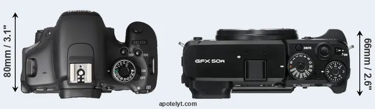 Compare T3i versus GFX 50R top