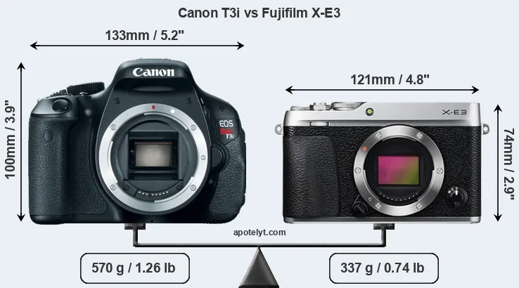 Size Canon T3i vs Fujifilm X-E3