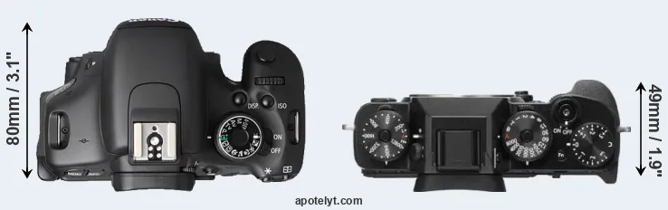 Compare T3i versus X-T2 top