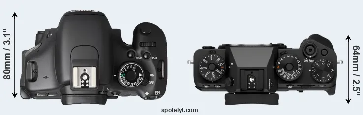Compare T3i versus X-T5 top