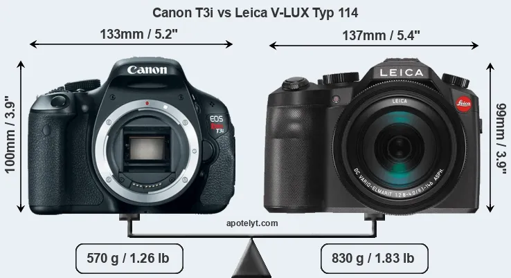 Size Canon T3i vs Leica V-LUX Typ 114
