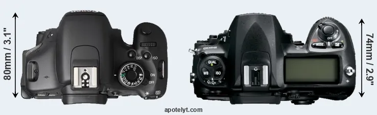 Compare T3i versus D200 top