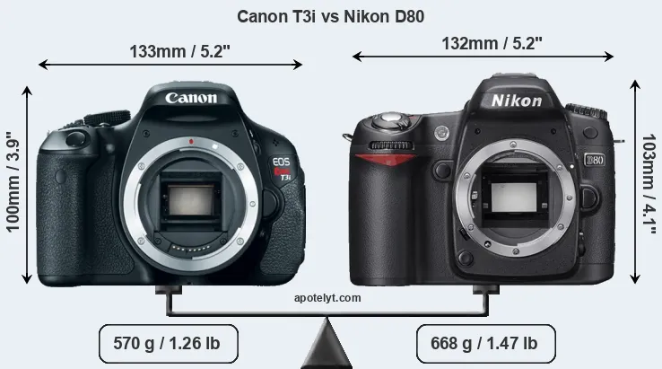 Size Canon T3i vs Nikon D80