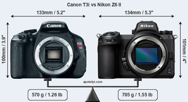 Size Canon T3i vs Nikon Z6 II