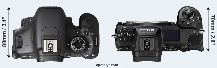 Compare T3i versus Z7 II top