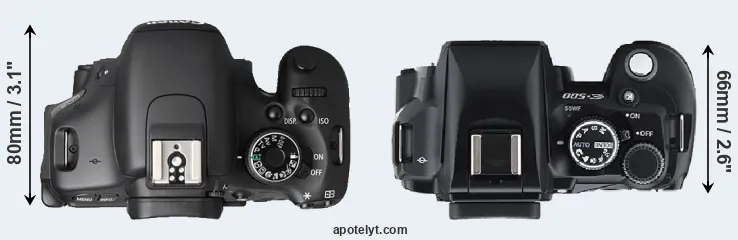Compare T3i versus E-500 top