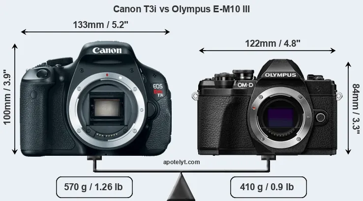 Size Canon T3i vs Olympus E-M10 III