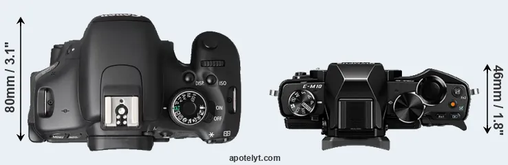 Compare T3i versus E-M10 top