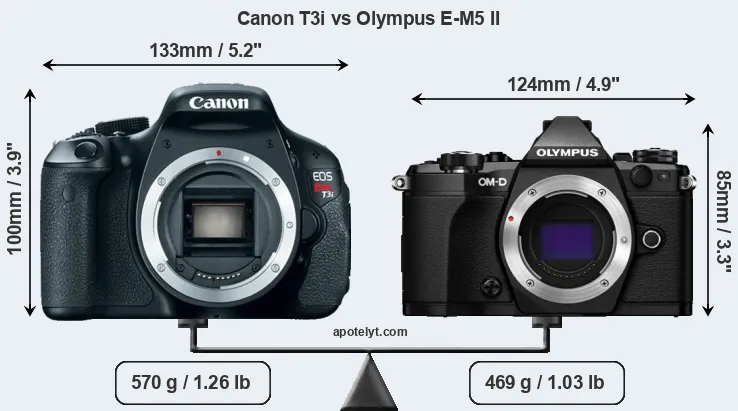 Size Canon T3i vs Olympus E-M5 II