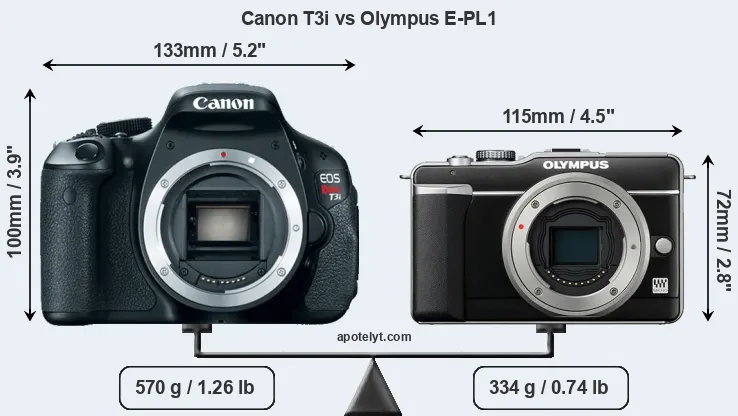 Size Canon T3i vs Olympus E-PL1