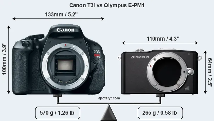 Size Canon T3i vs Olympus E-PM1