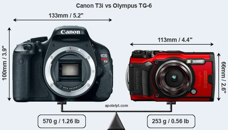 Size Canon T3i vs Olympus TG-6