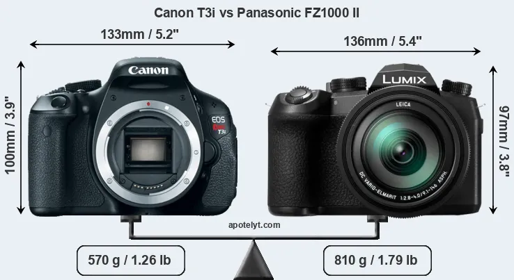 Size Canon T3i vs Panasonic FZ1000 II