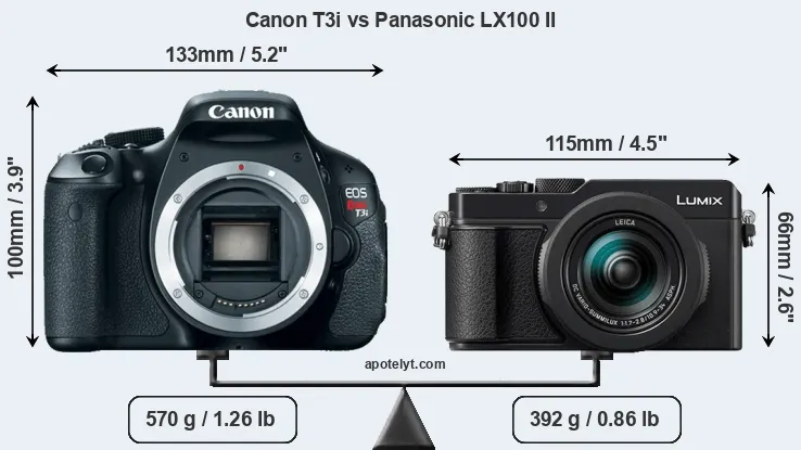 Size Canon T3i vs Panasonic LX100 II
