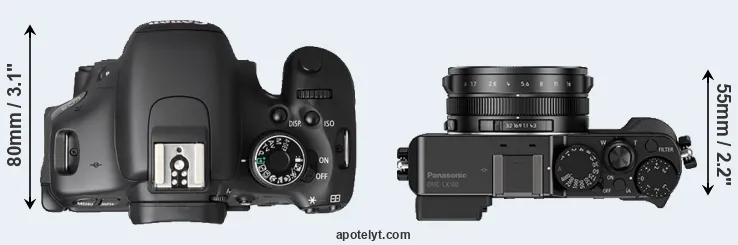 Compare T3i versus LX100 top